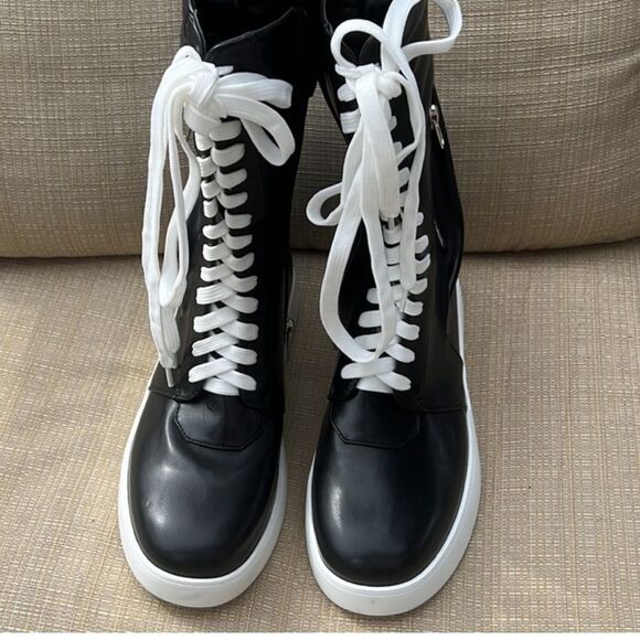 Azalea Wang Black Lace-up Zipper Boot In Manmade Materials Size 8 - Picture 4 of 7